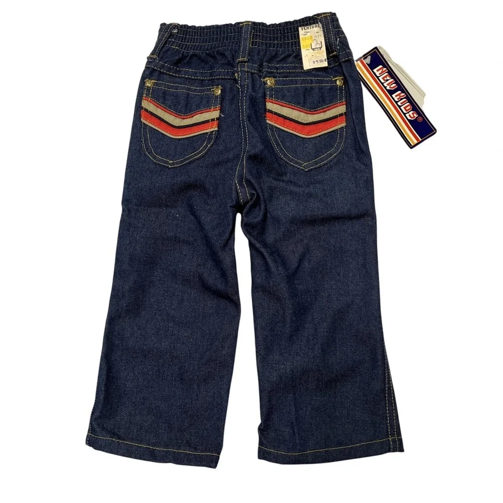 Vintage New Kids Jeans Boys 2T Dark Indigo Back Pocket Detail Retro 70s 80s